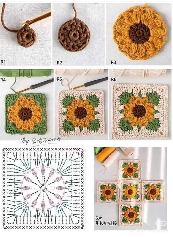 Crochet Sunflower Square Bag Free Pattern