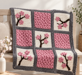 Cherry Blossom Crochet Blanket
