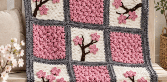 Cherry Blossom Crochet Blanket