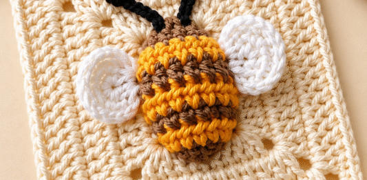 3D Bee Granny Square Crochet Pattern